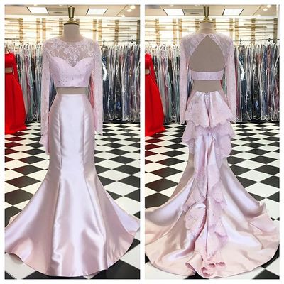 Pink Prom Dress,Trumpet/Mermaid Scoop Floor-length Satin Custom Evening Dress MK0960
