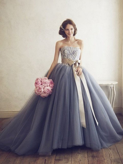 Handmade Prom Dress，A-line Strapless Floor-length Tulle Quinceanera Dresses MK0531