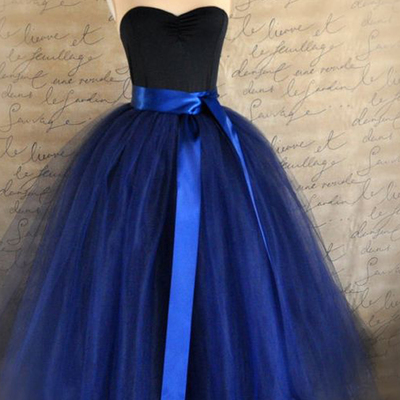 Royal blue prom dress,a-line scoop floor-length tulle  evening dress mk0981