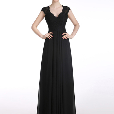 Black prom dress,a-line sweetheart floor-length chiffon cheap custom evening dress mk0509