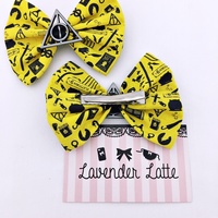 Yellow Hufflepuff Harry Potter Inspired Hair Bow with Deathly Hallows Charm - Thumbnail 4