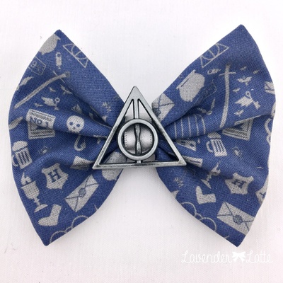 Blue ravenclaw harry potter inspired hair bow with deathly hallows charm - Thumbnail 4
