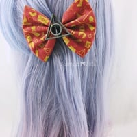 Red Gryffindor Harry Potter Inspired Icons Hair Bow with Deathly Hallows Charm - Thumbnail 1