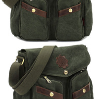 KAUKKO 6L 100% Canvas Casual Single Bag for Men/Women - Black/Khaki/Army Green - Thumbnail 1