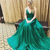Green v neck long prom dress,green evening dresses - Thumbnail 1