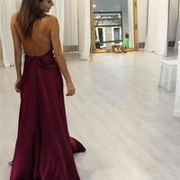 Stylish burgundy v neck long prom dress,burgundy green evening dresses - Thumbnail 1