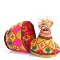 Berber Basket Handwoven Vintage Moroccan Wool Lidded Basket - Thumbnail 2