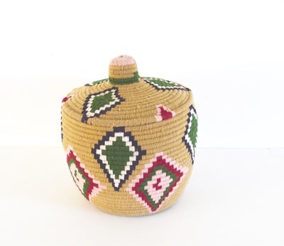  SOLD SOLD SOLD Berber Basket Handwoven Vintage Moroccan Wool Lidded Basket