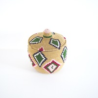 SOLD SOLD SOLD Berber Basket Handwoven Vintage Moroccan Wool Lidded Basket - Thumbnail 1