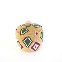  SOLD SOLD SOLD Berber Basket Handwoven Vintage Moroccan Wool Lidded Basket - Thumbnail 3