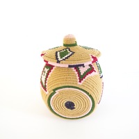  SOLD SOLD SOLD Berber Basket Handwoven Vintage Moroccan Wool Lidded Basket - Thumbnail 4