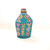 Berber Basket Handwoven Vintage Moroccan Wool Lidded Basket - Thumbnail 1