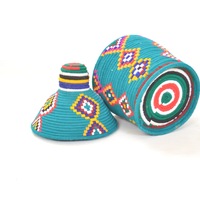 Berber Basket Handwoven Vintage Moroccan Wool Lidded Basket - Thumbnail 2