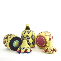  SOLD SOLD SOLD Berber Basket Handwoven Vintage Moroccan Wool Lidded Basket - Thumbnail 1