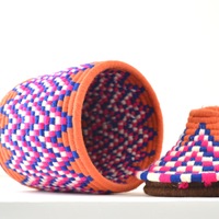 Berber Basket Handwoven Vintage Moroccan Wool Lidded Basket - Thumbnail 2