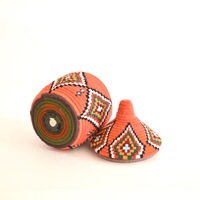  SOLD SOLD SOLD Berber Basket Handwoven Vintage Moroccan Wool Lidded Basket - Thumbnail 3