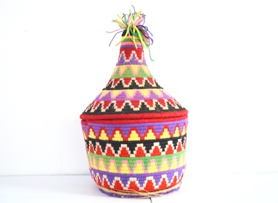  SOLD SOLD SOLD Berber Basket Handwoven Vintage Moroccan Wool Lidded Basket