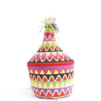  SOLD SOLD SOLD Berber Basket Handwoven Vintage Moroccan Wool Lidded Basket - Thumbnail 1
