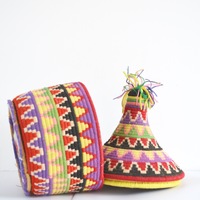  SOLD SOLD SOLD Berber Basket Handwoven Vintage Moroccan Wool Lidded Basket - Thumbnail 4