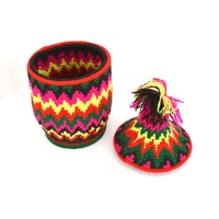  SOLD SOLD SOLD Berber Basket Handwoven Vintage Moroccan Wool Lidded Basket - Thumbnail 4