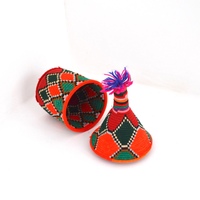  SOLD SOLD SOLD Berber Basket Handwoven Vintage Moroccan Wool Lidded Basket - Thumbnail 1