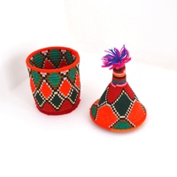  SOLD SOLD SOLD Berber Basket Handwoven Vintage Moroccan Wool Lidded Basket - Thumbnail 2