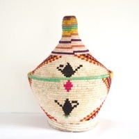  SOLD SOLD SOLD Berber Basket Handwoven Vintage Moroccan Wool Lidded Basket - Thumbnail 4