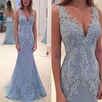  Mermaid lace long prom dress, formal dresses - Thumbnail 1
