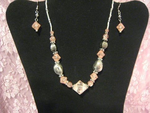 Pink Acrylic & Steel Necklace Set