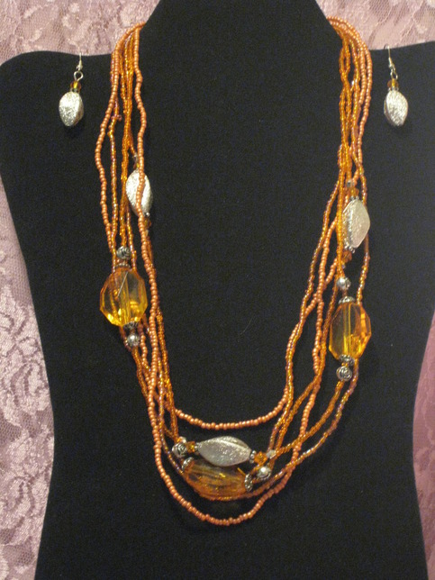 Orange Acrylic & Glass Necklace Set