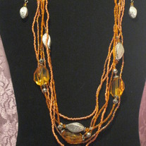 Orange Acrylic & Glass Necklace Set