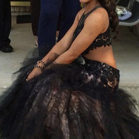 Black Prom Dress，Trumpet/Mermaid Scoop Floor-length Tulle Prom Dress Handmade Evening Dress MK0583 - Thumbnail 1