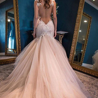 Champagne Prom Dress，2017 Sheath/Column Scoop Sweep/Brush Train Tulle Evening Gown Dress MK0544 - Thumbnail 1