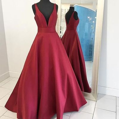 Sexy burgundy prom dresses, red formal dresses long, prom dress 2017, v neck long prom dress, red evening dress, simple charming prom dress - Thumbnail 4