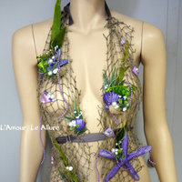 Sirens Of The Sea Purple Green Ariel Netted Siren Mermaid Halter Top Dance Costume Rave Halloween - Thumbnail 1