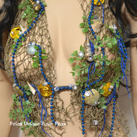 Sirens Of The Sea Blue Gold Netted Siren Mermaid Halter Top Dance Costume Rave Halloween - Thumbnail 1