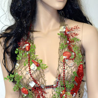 Sirens Of The Sea Red Netted Siren Mermaid Halter Top Dance Costume Rave Halloween - Thumbnail 3