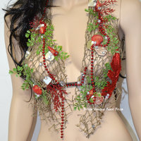 Sirens Of The Sea Red Netted Siren Mermaid Halter Top Dance Costume Rave Halloween - Thumbnail 2