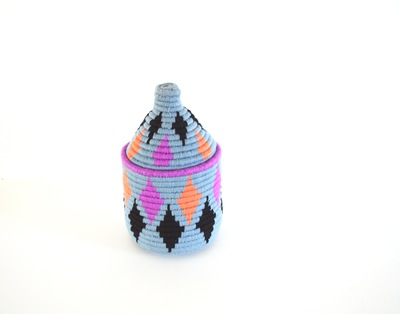  Berber Basket Handwoven Vintage Moroccan Wool Lidded Basket