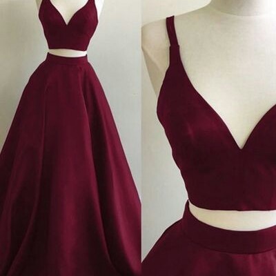 Burgundy prom dresses, two pieces prom dresses, formal dresses, wedding party dresses, sweet 16 dresses