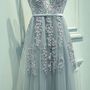 Tulle Long Prom Dresses, V Neckline Grey prom dress,Custom Cheap prom dresses, 2017 prom dresses,lace prom dress,bridesmaid dress-2