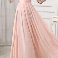 long bridesmaid dress, lace bridesmaid dress, cheap prom dress, blush pink prom dress, long sleeve prom dress - Thumbnail 1