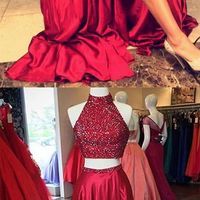 Red Sequins prom dress,beading prom/evening dress,High-Slit Taffeta Two Pieces Prom Dresses 2017 - Thumbnail 2