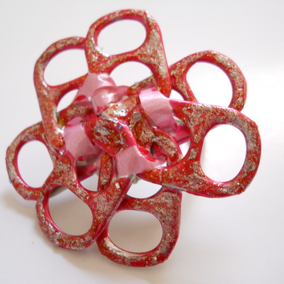 Pink and silver tab ring