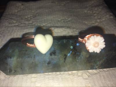 White Heart & White Sunflower Ring set (2 Rings)