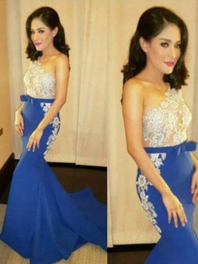 Trumpet/Mermaid Prom Dress，One Shoulder Floor-length Satin Evening Dress MK0938