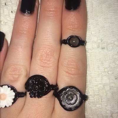 Grey tourmaline black wrapped midi ring unique