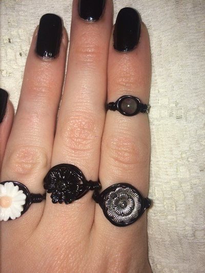 Grey Tourmaline Black Wrapped Midi Ring Unique