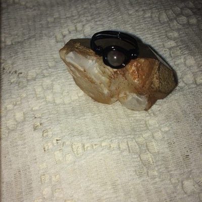 Grey tourmaline black wrapped midi ring unique