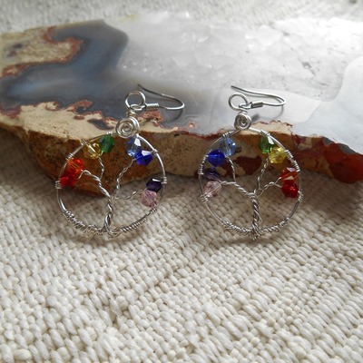 Silver chakra tree of life earrings